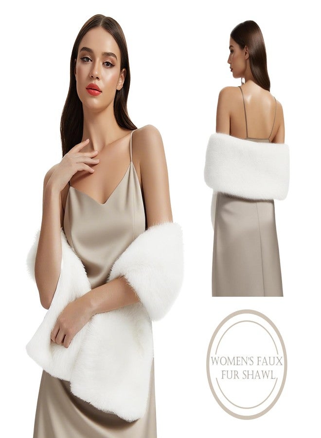 Mukum Women's Faux Fur Wraps 1920 Faux Fur Stole for Women and Girls for Wedding/Bridal/Evening Party (White) - Image 3